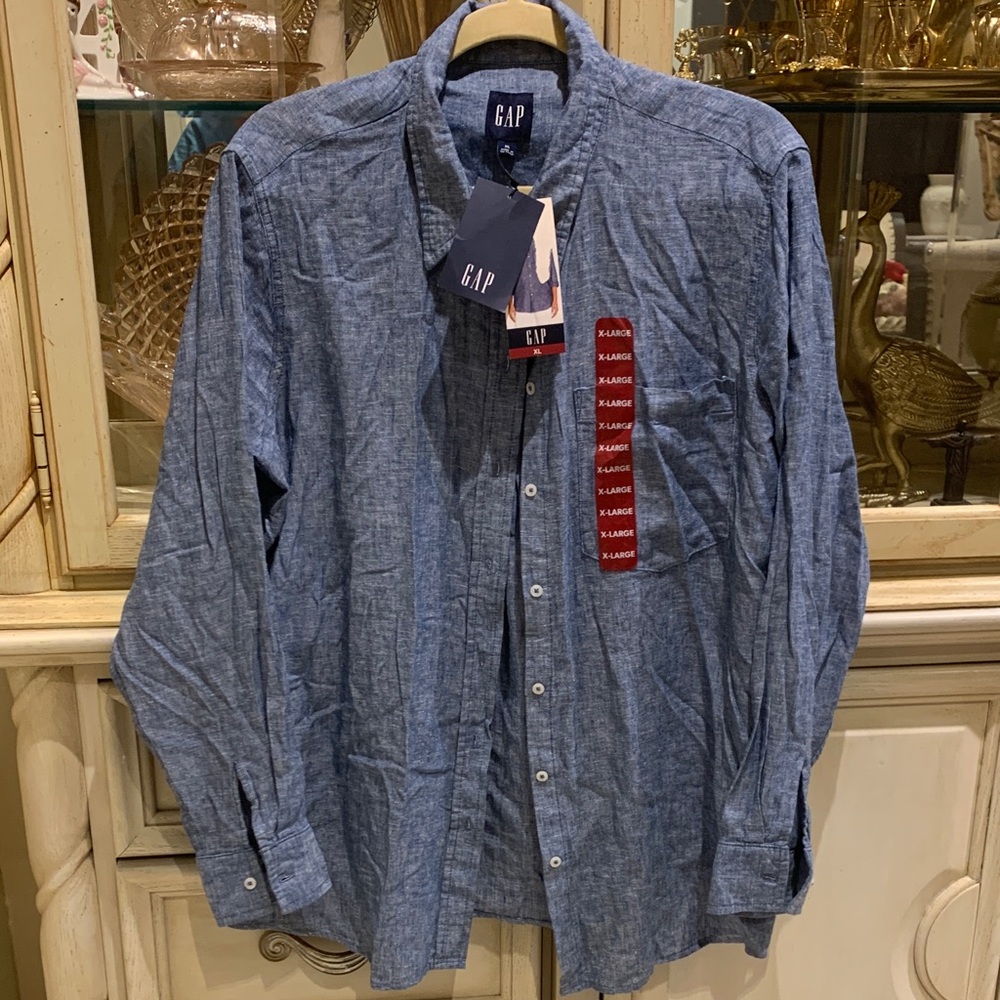 GAP Womens Casual Blue crosshatch Shirt size XL NWT